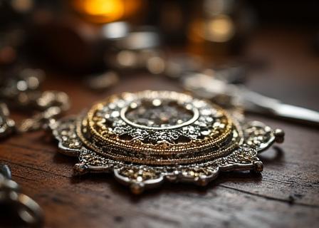 Detalle de orfebrería de plata hecha a mano